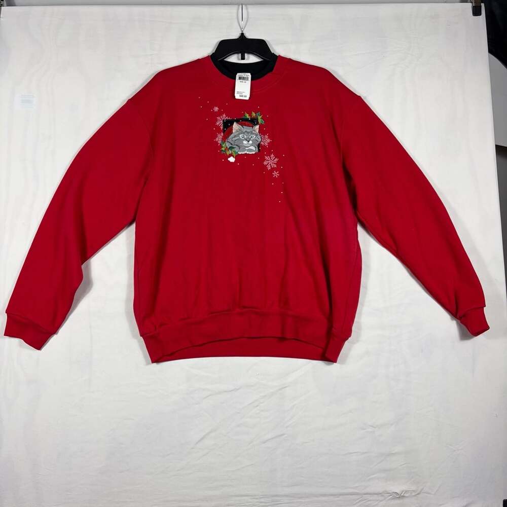 Top Stitch By Morning Sun Christmas Cat Sweatshirt Size 2X Red